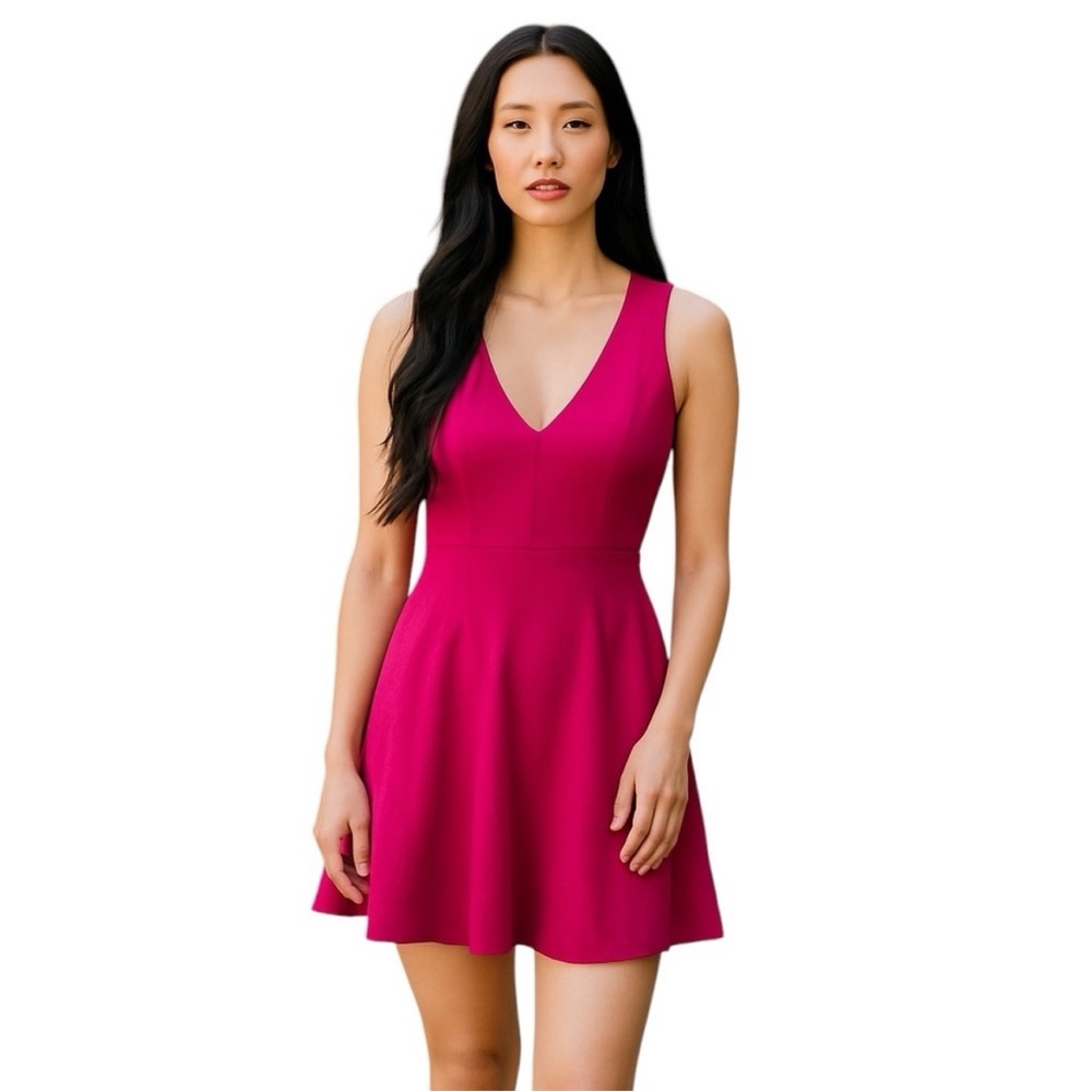 NWT Jude Connally Dark Fuchsia Naomi Ponte Sleeveless V-neck Sheath Dress sz S - Picture 2 of 13